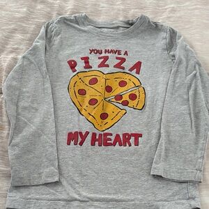 Kids Gray Long Sleeve Tee with Pizza Heart Design